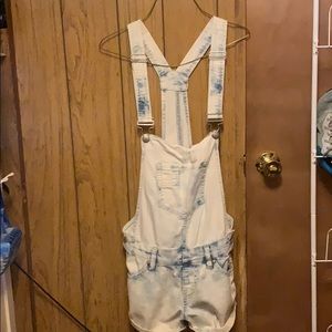 Acid wash blue jean overalls